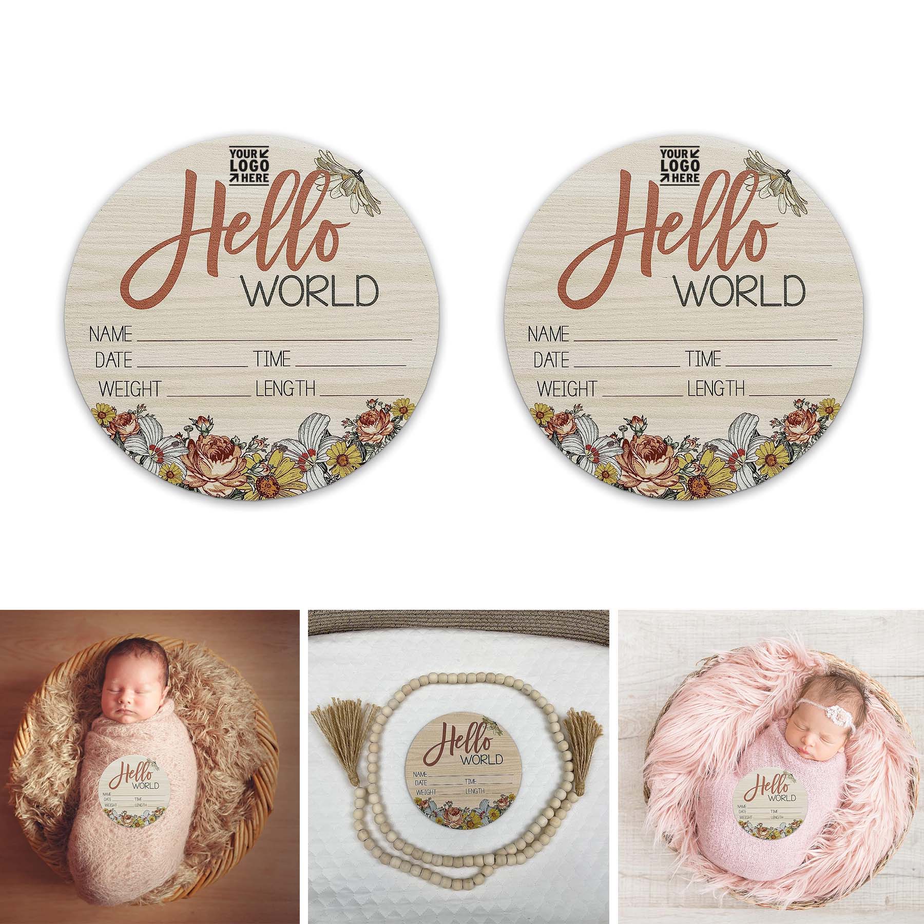 6 Inch Birch Wood Floral Design Newborn Baby Birth Stat Sign New Mom Gift 2