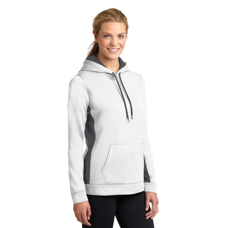 Sport-Tek Women's Sport-Wick Fleece Colorblock Hooded Pullover. 55