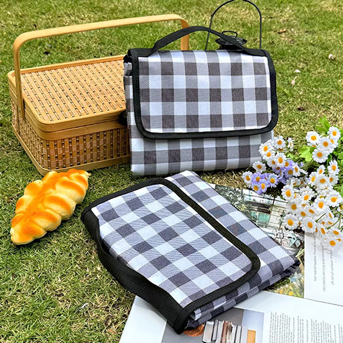 Plaid Foldable Picnic Blanket With Waterproof Backing 5