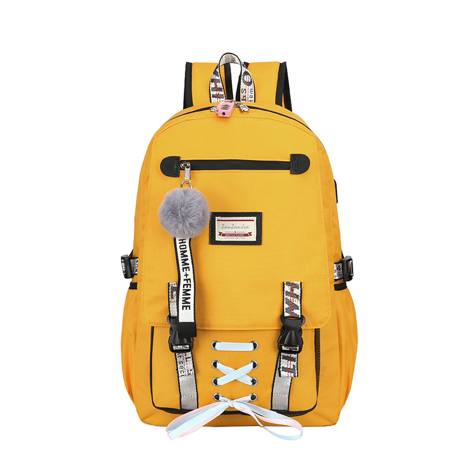 Polycotton Combination Lock School Backpack w/ USB Port 2