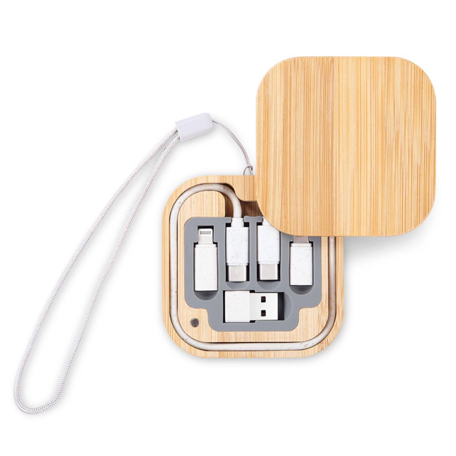 Bamboo Multifunction Cable Conversion Adapter Storage Box 3