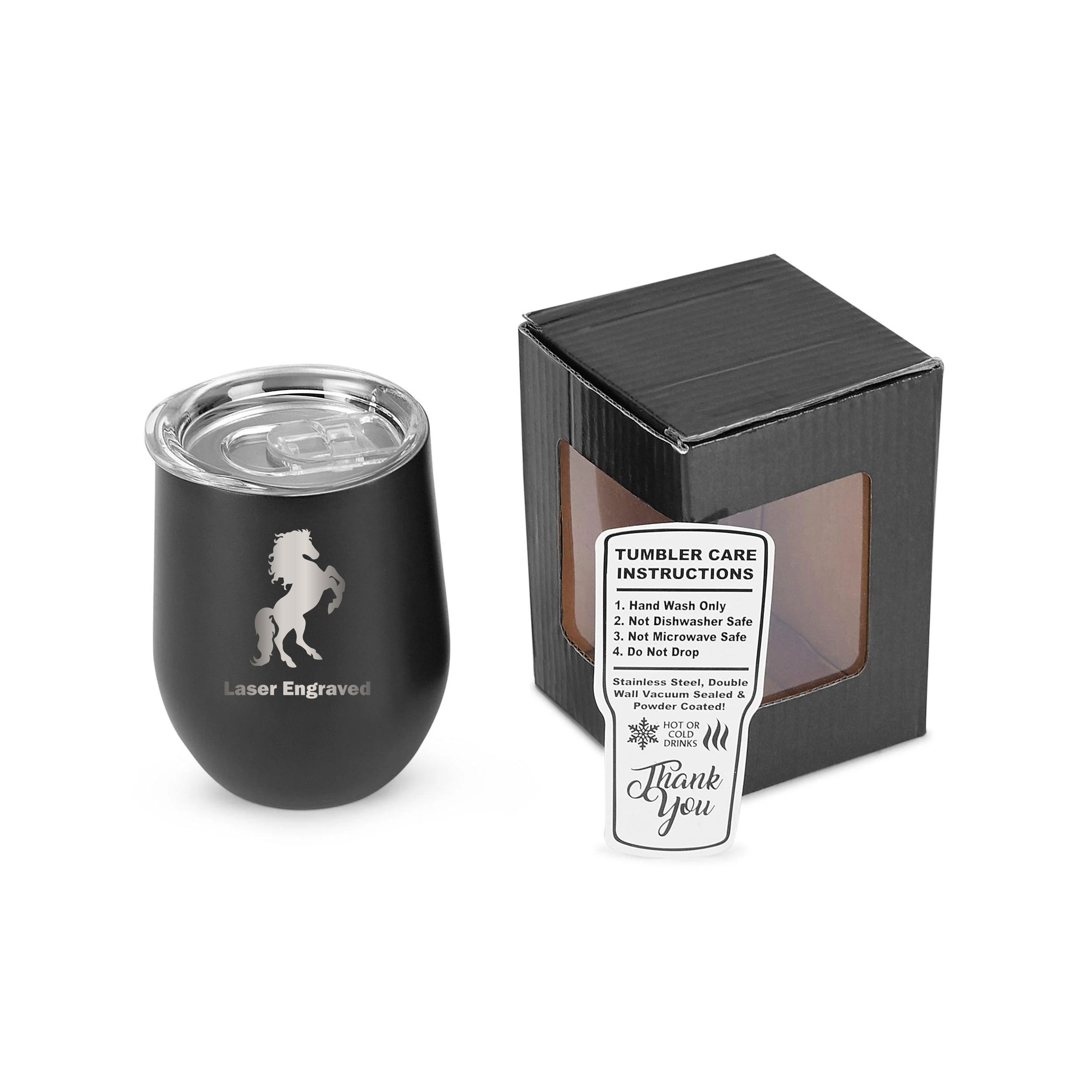 12 Oz. Unbranded Stemless Wine Glass w/ Color Matched Window Display Gift Box