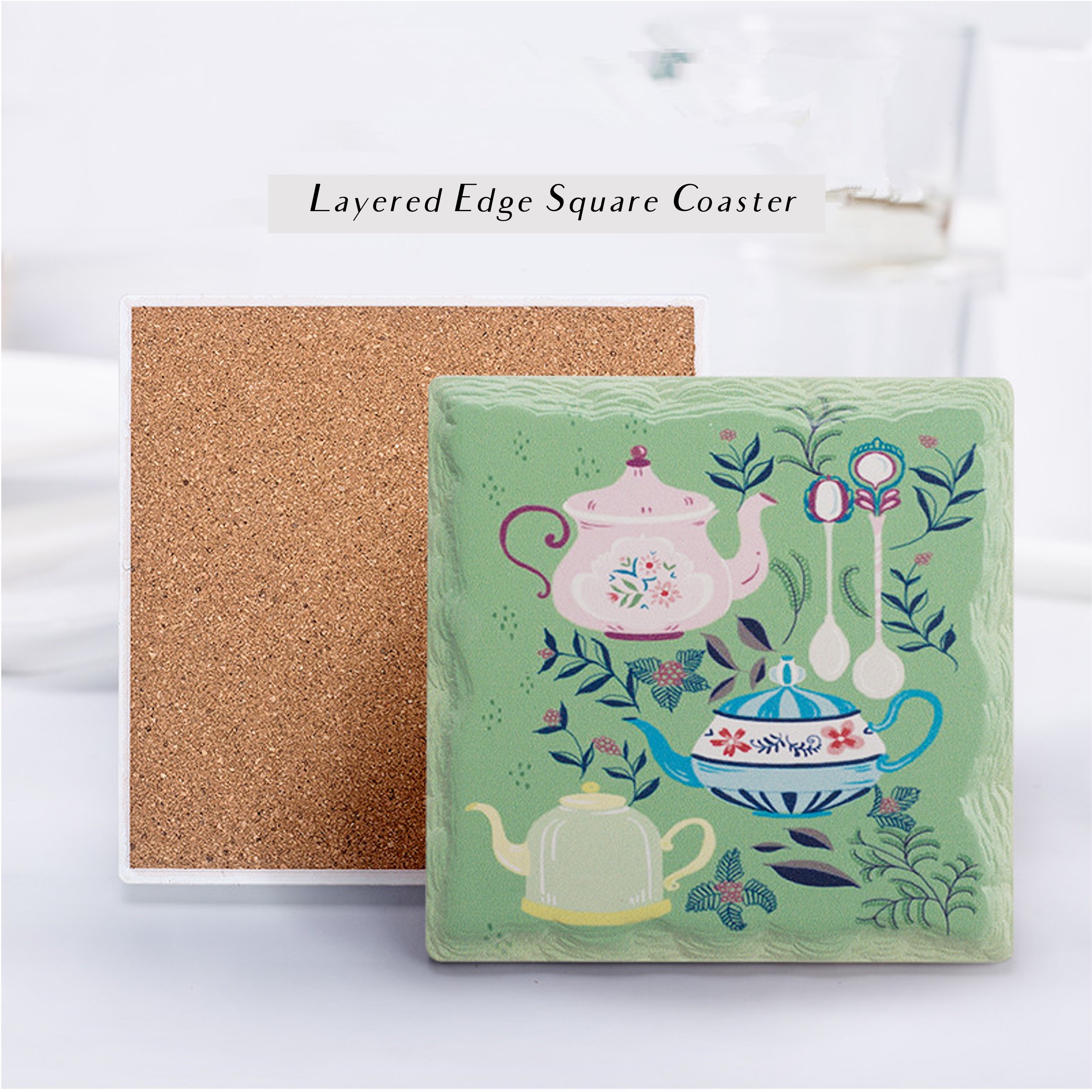 Square Layered Edge Absorbent Stone Coaster 2