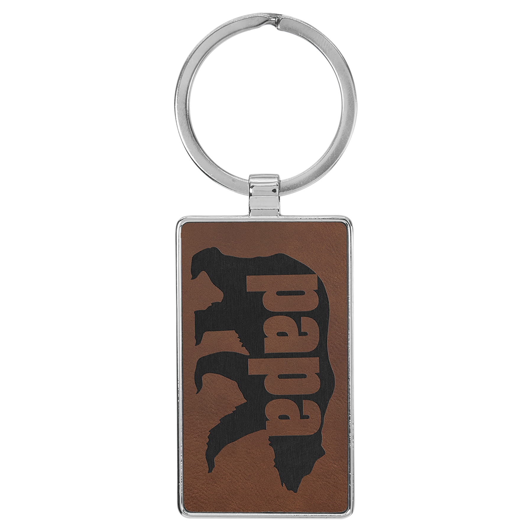 2 3/4" x 1 1/4" Leatherette/Metal Dark Brown Rectangle Keychain 2