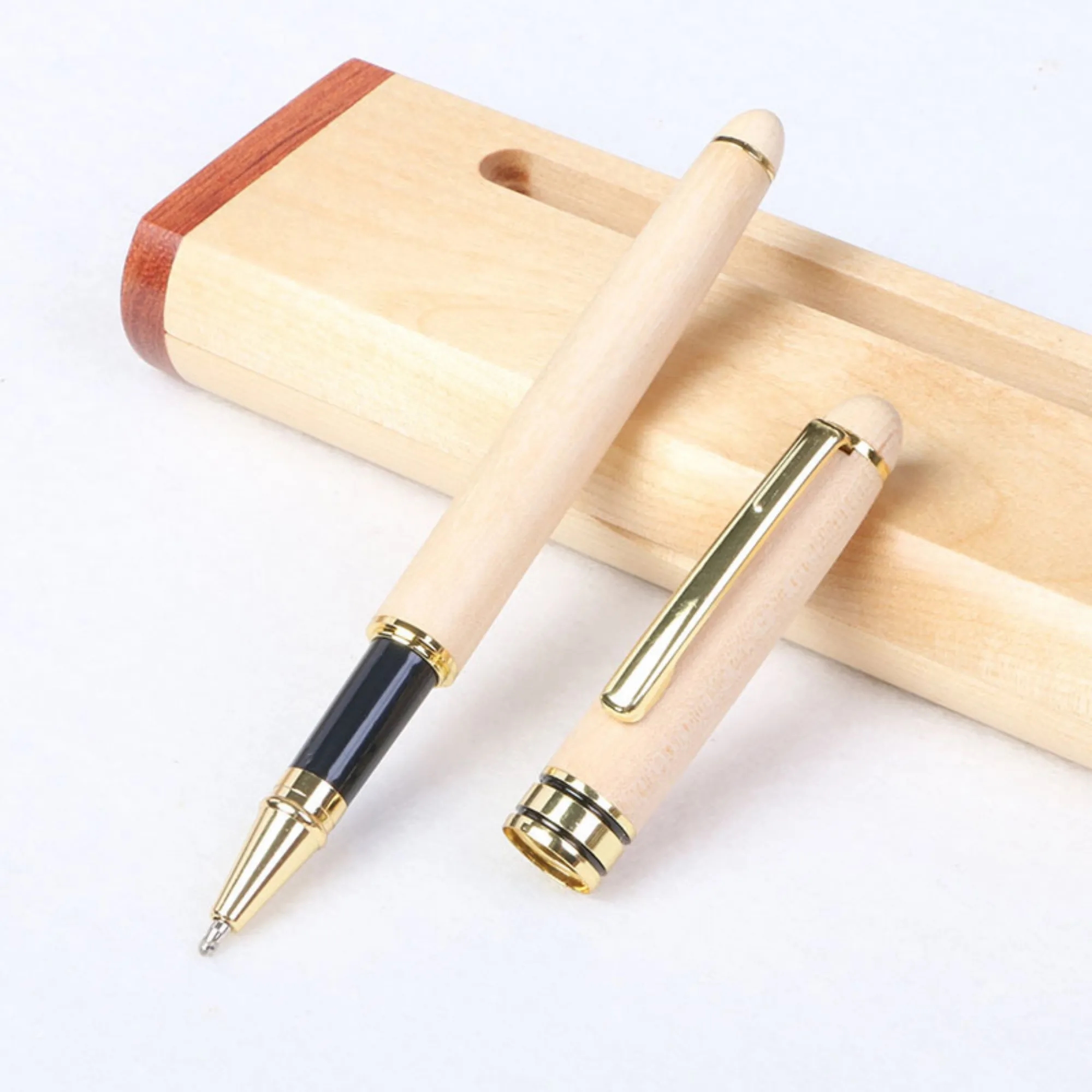 Inlaid Wood and Maple Pen & Business Card Holder Set 8