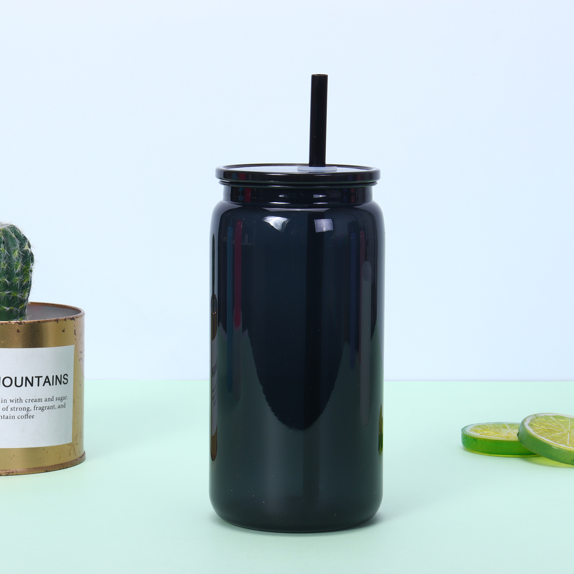 16 oz Plastic Tumbler with Straw and Lid 16