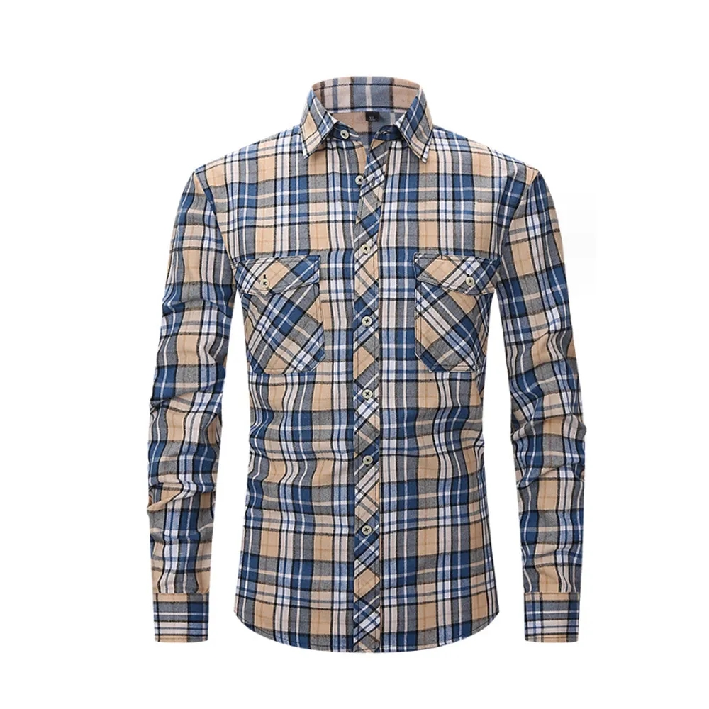 Brushed Plaid Shirt Long Sleeves Double Pockets 3