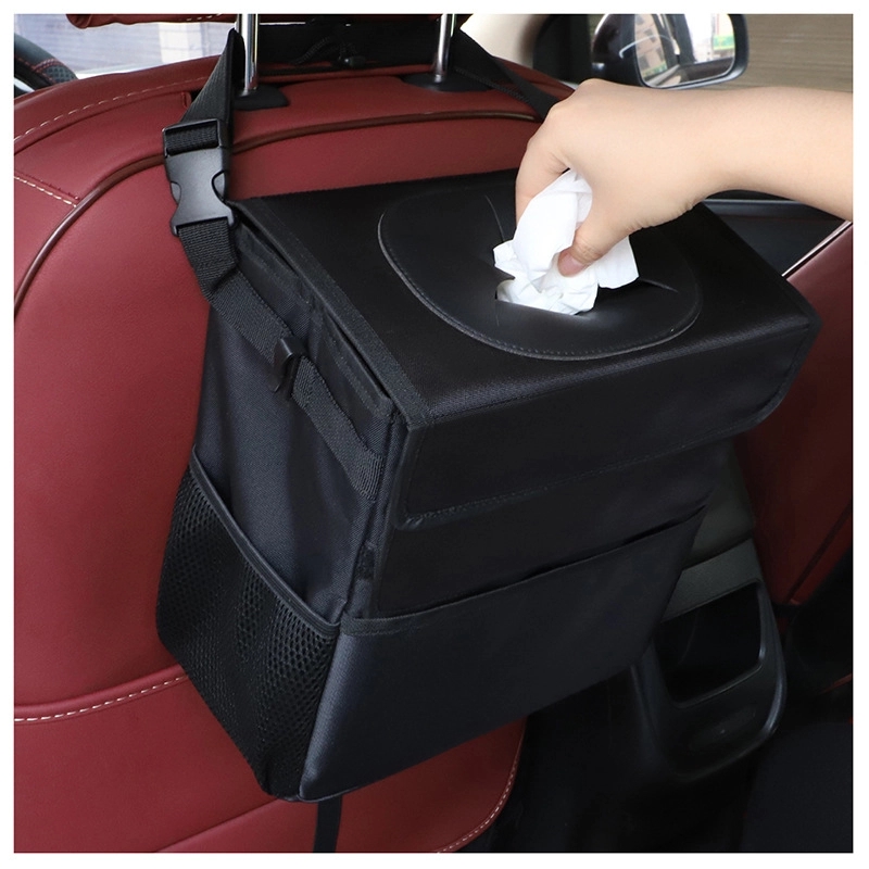 Car Trash Can With Lid And Storage Pockets 2