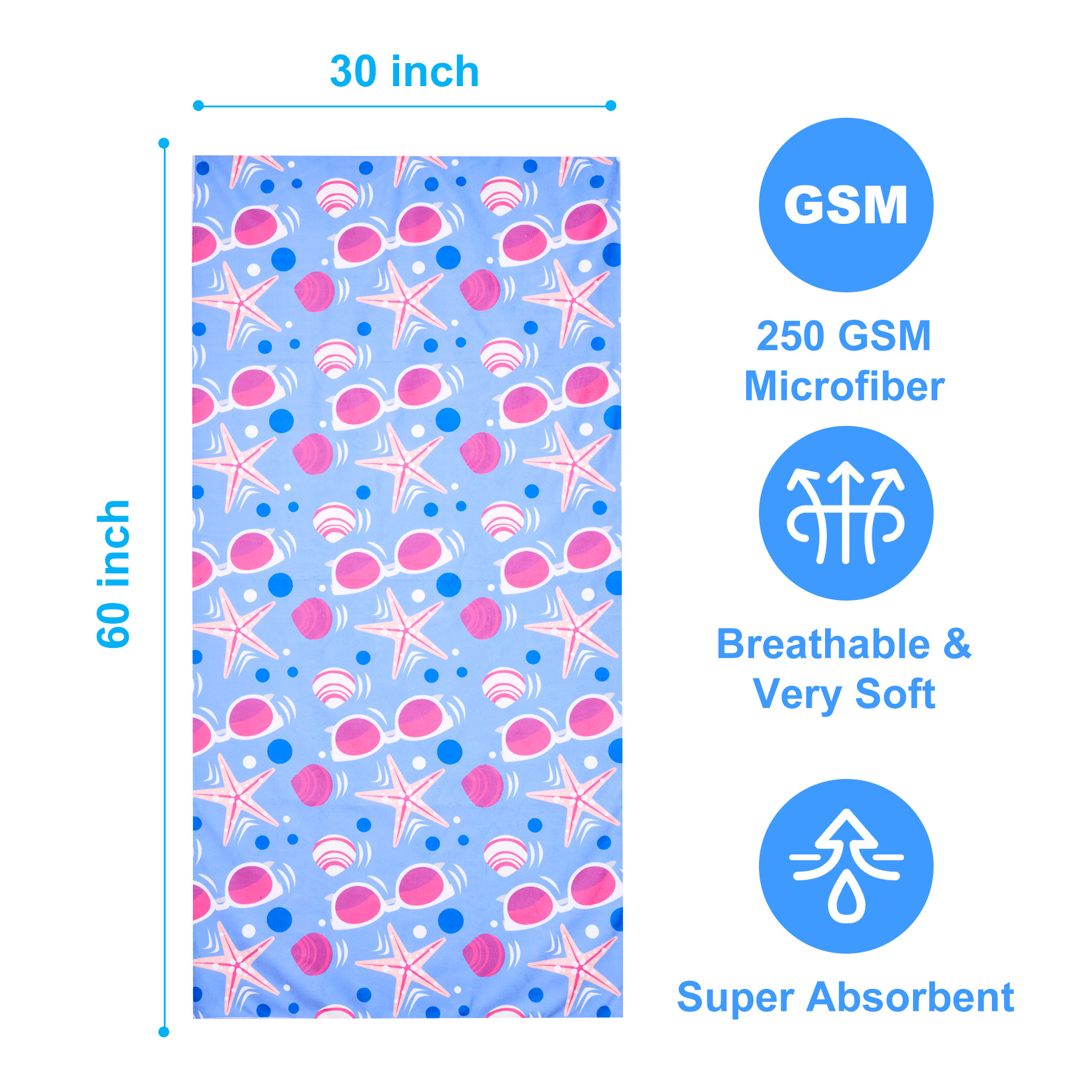 30" X 60" Microfiber Beach Towel: Dye-Sublimation 8
