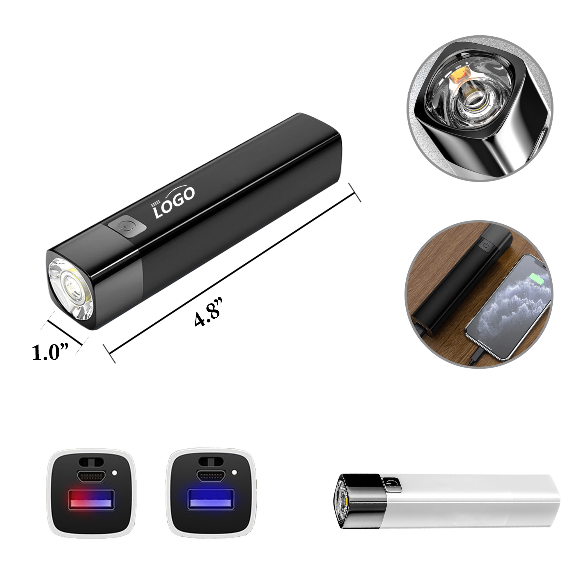 MOQ100 800mAh ABS Flashlight Power Bank 2