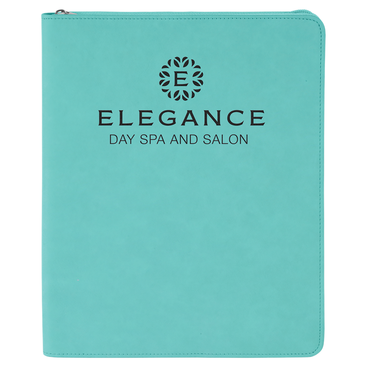 9 1/2" x 12" Teal with Zipper Leatherette Portfolio with Notepad 5