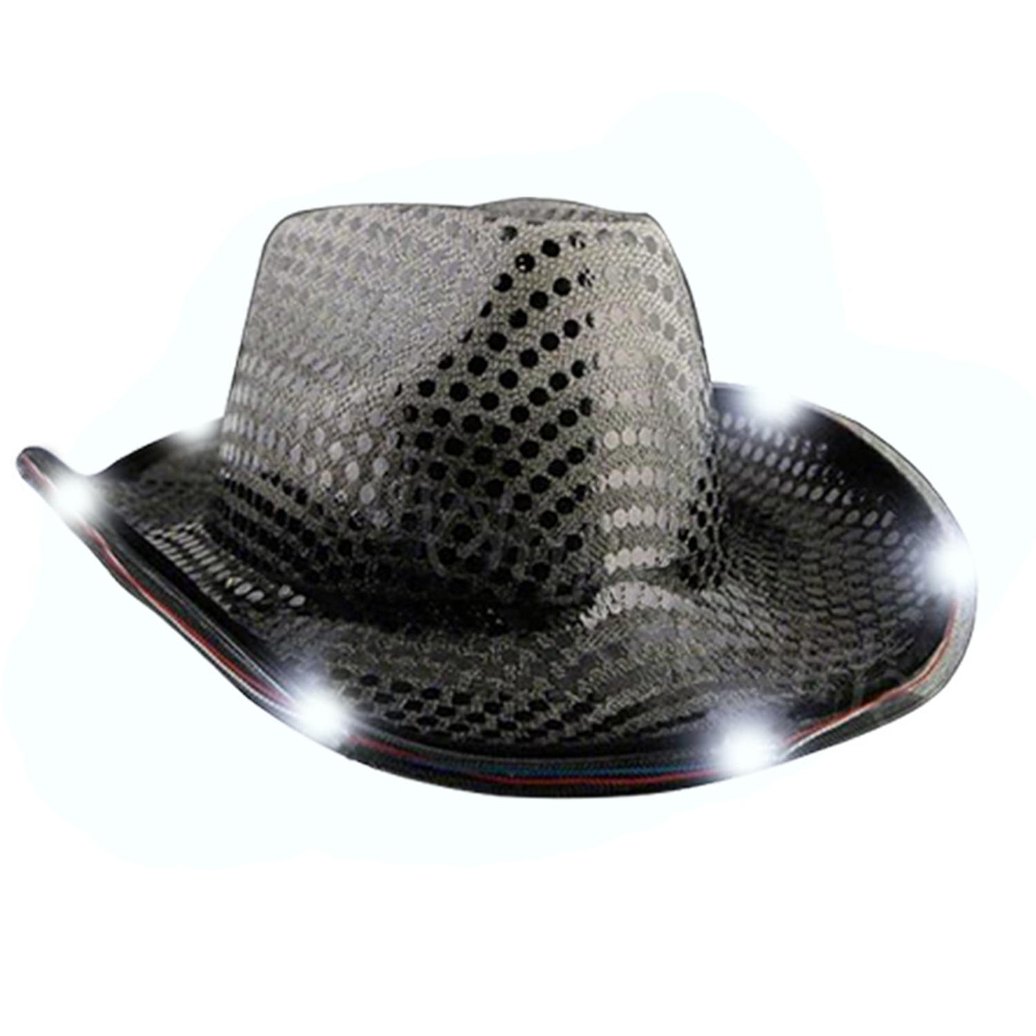 LED Cowboy Sequin Party Flashing Light Up Cap 3