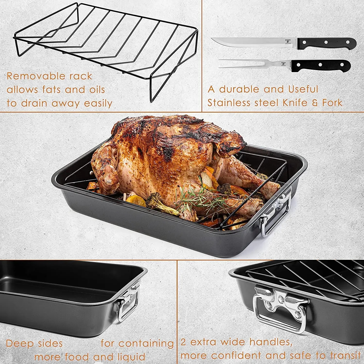 Custom 18" Rectangular Nonstick Large Turkey Roaster Rack 4