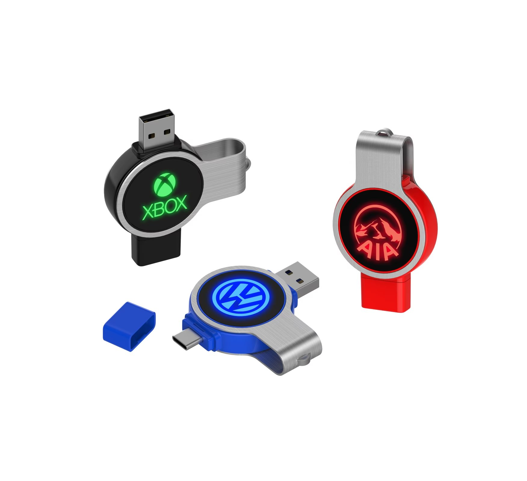 Dual Light Up Round Swivel Drive with OTG USB-C 1