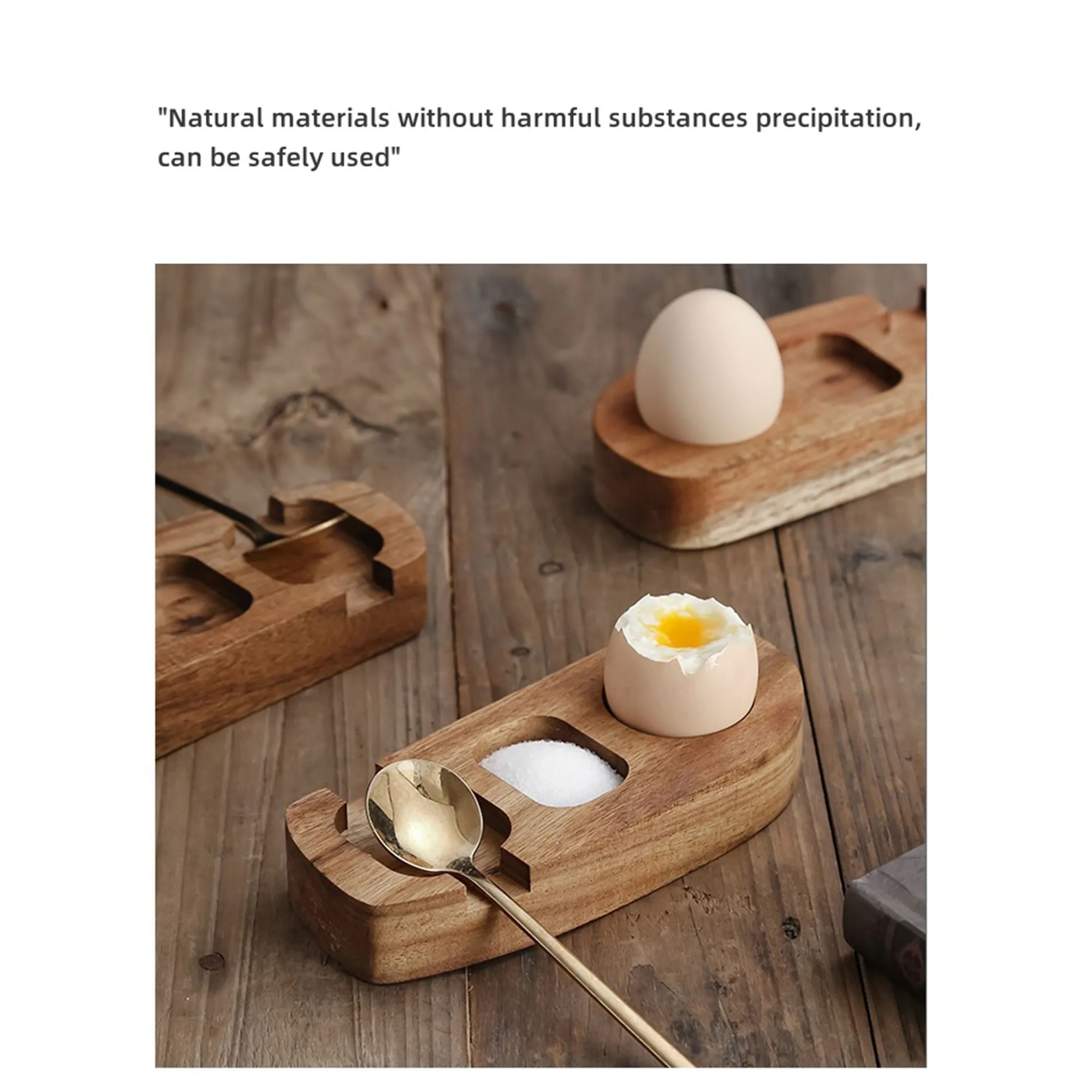 Elegant Wood Egg Tray With Spoon Holder Salt Compartment 2