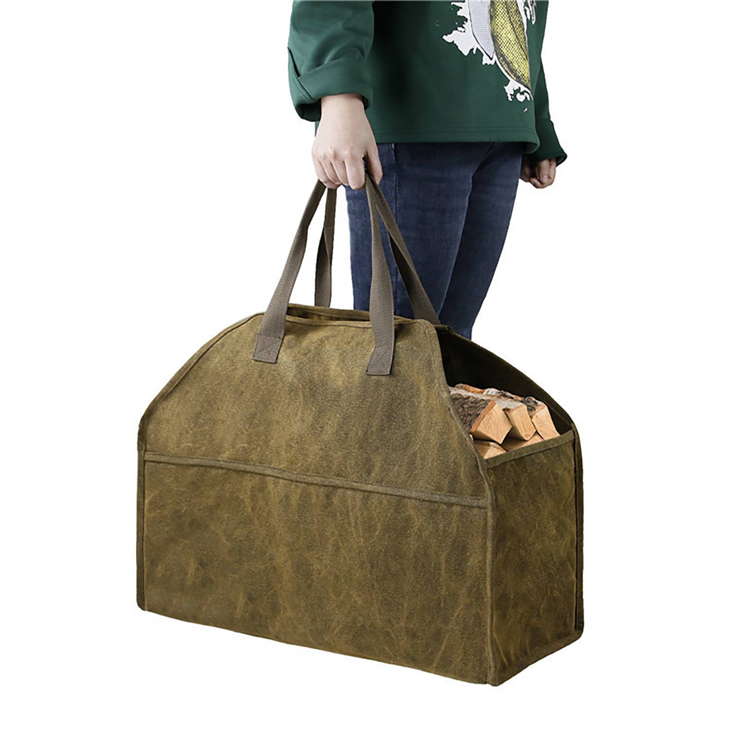 Canvas Firewood Log Carrier Storage Bag with Handles 4