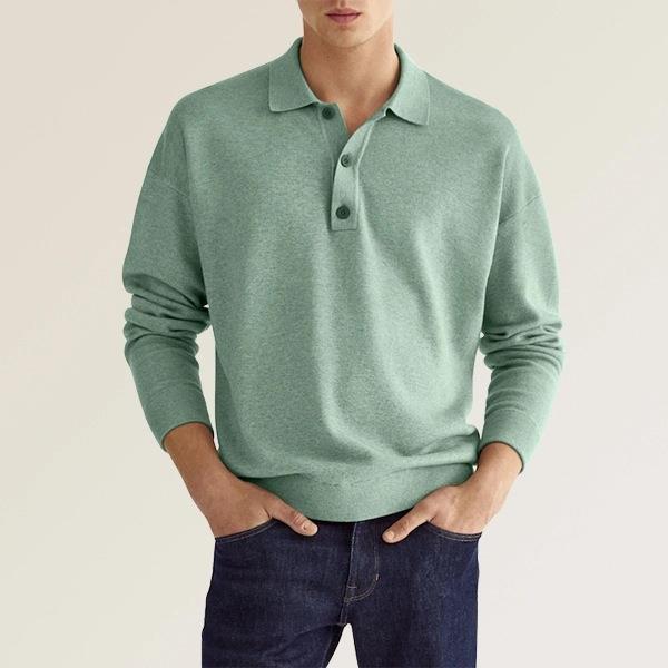 Long Sleeve V-neck Button Casual Men's Polo Shirt 5
