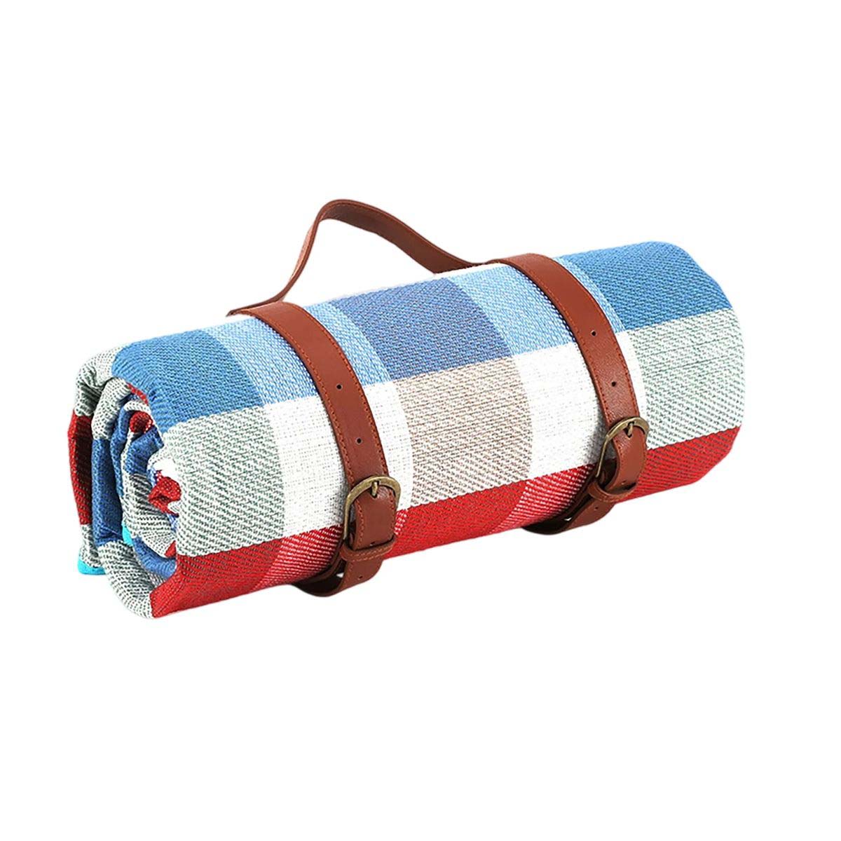 Leather Handle Picnic Blanket with Waterproof Backing 7