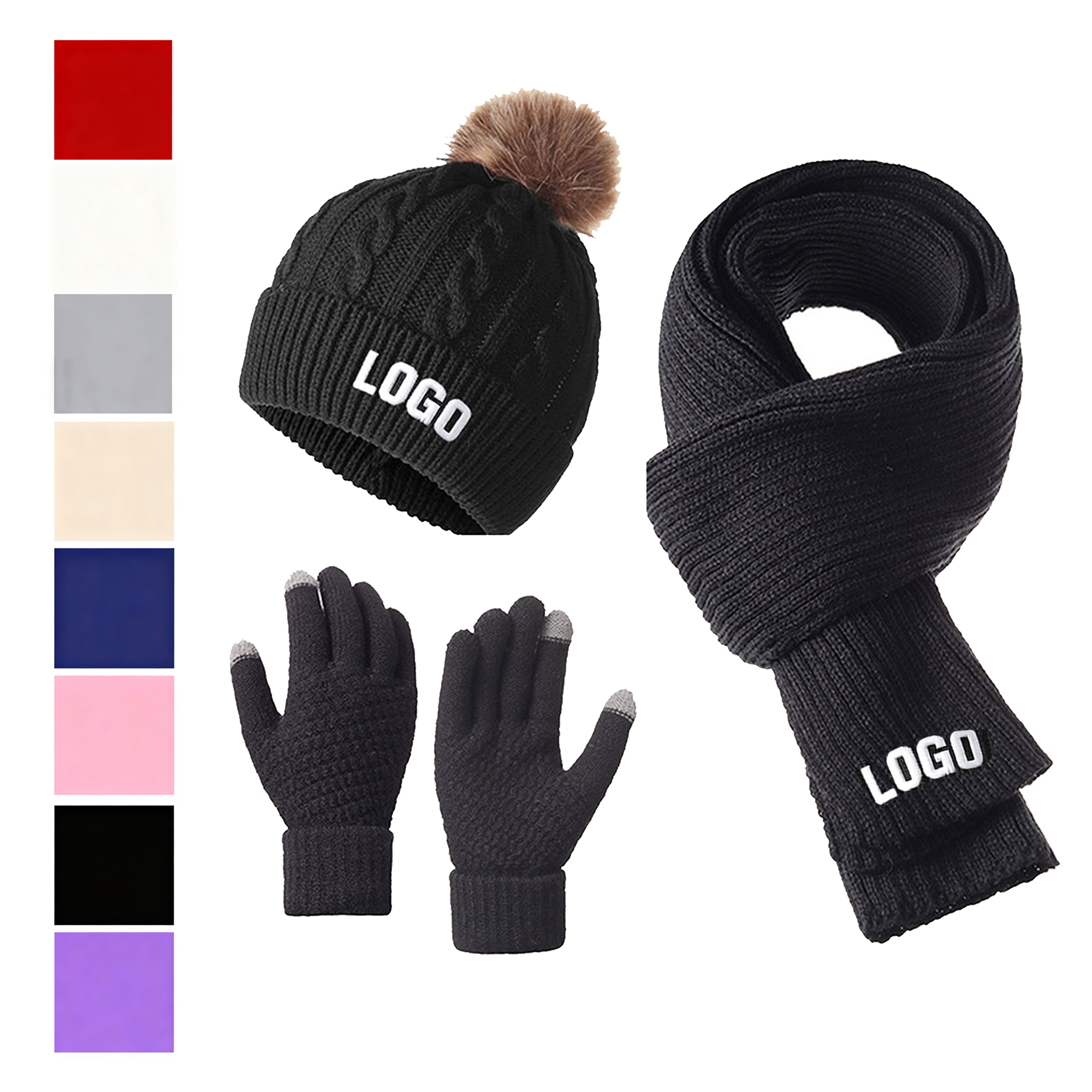 MOQ 10 Acrylic Thermal Beanie, Scarf, Glove Set 2