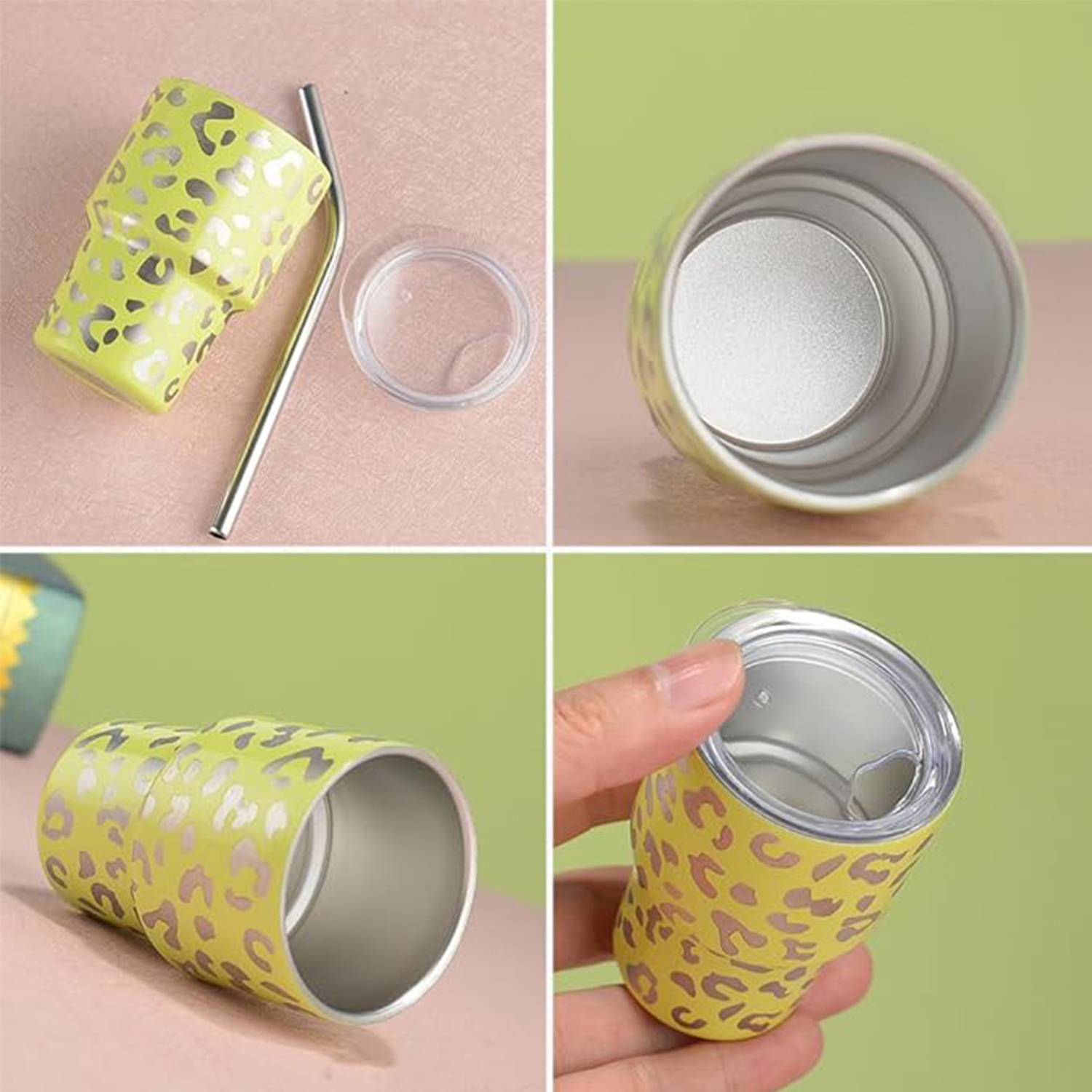 2 OZ Mini Leopard Print With Straw Stainless Steel Party Cup 4