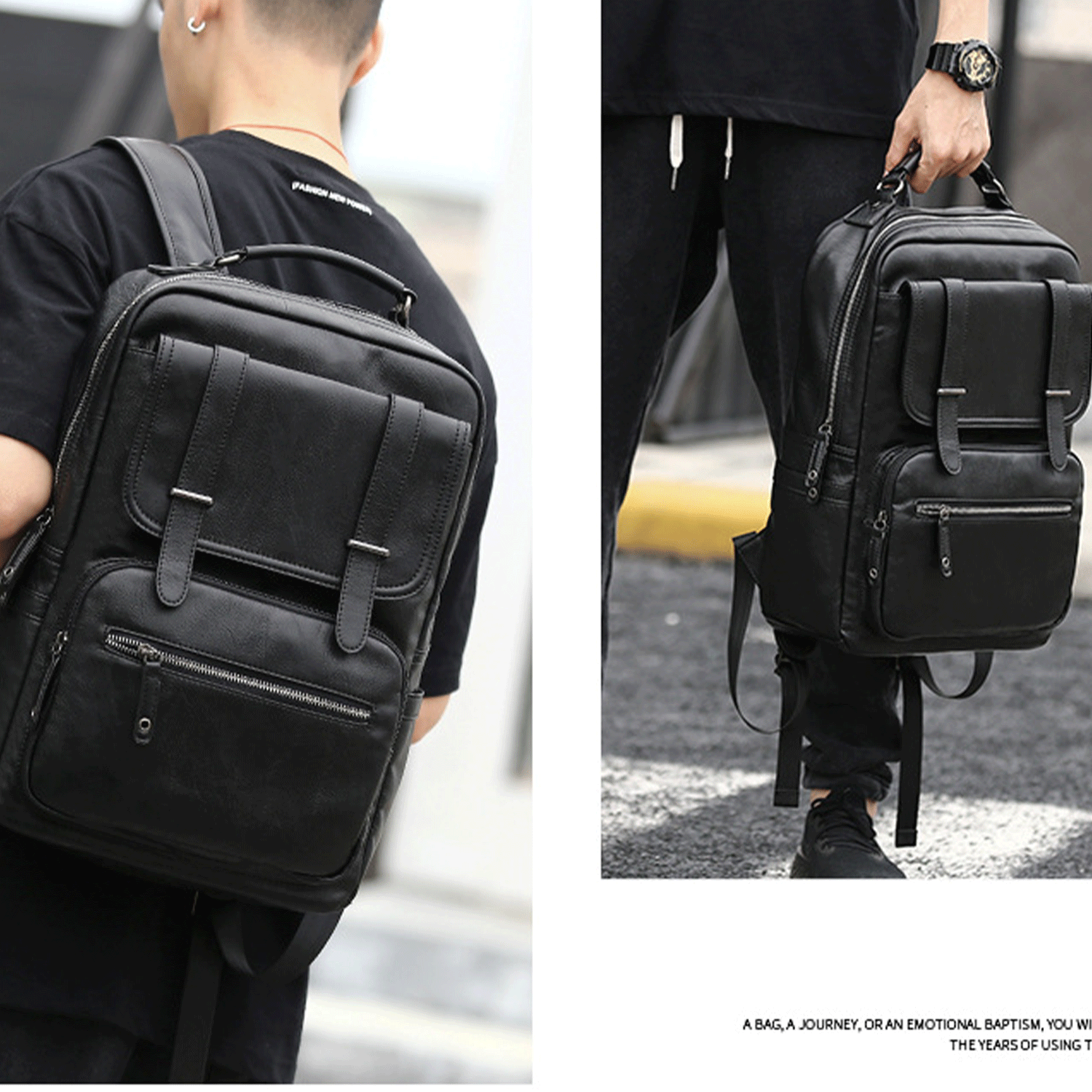 14 Inches Laptop Pu Leather Middle School Students Backpack 3