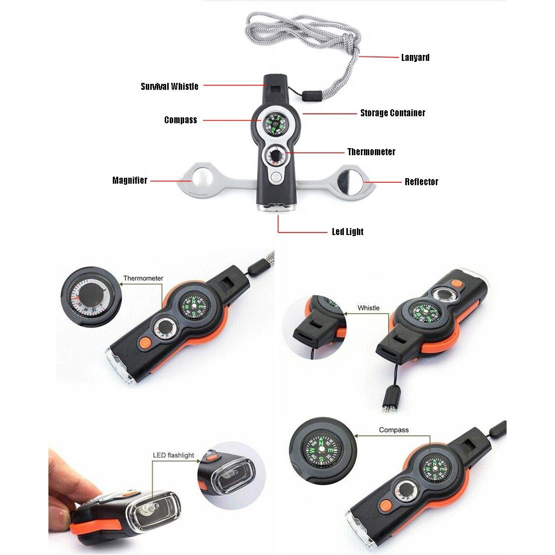 7-in-1 SOS Emergency Survival Whistle Outdoor Multifunctional Tool Safety Whistle With Compass 1
