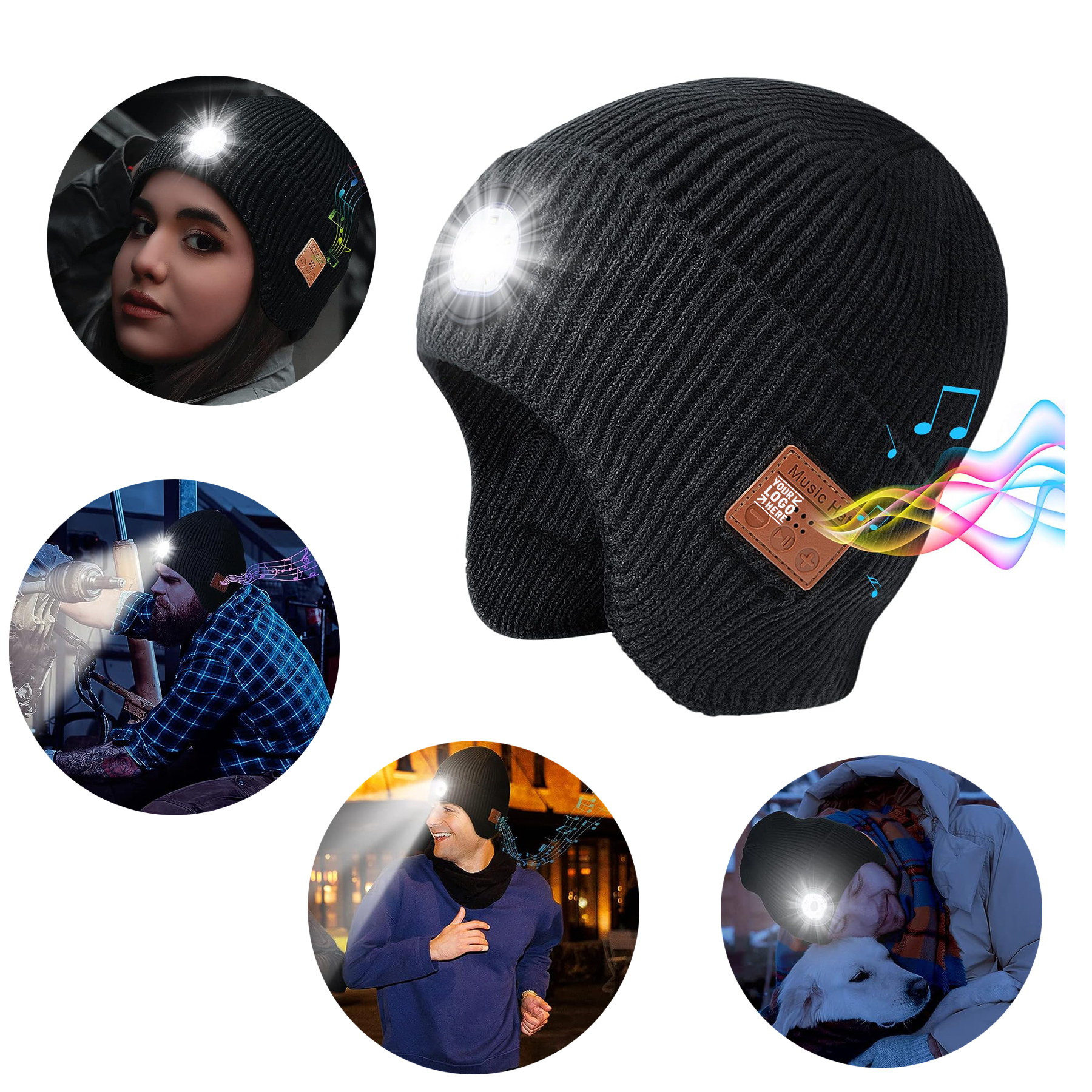 Built-in Wireless Headphones LED Light USB Rechargeable Bluetooth Hat