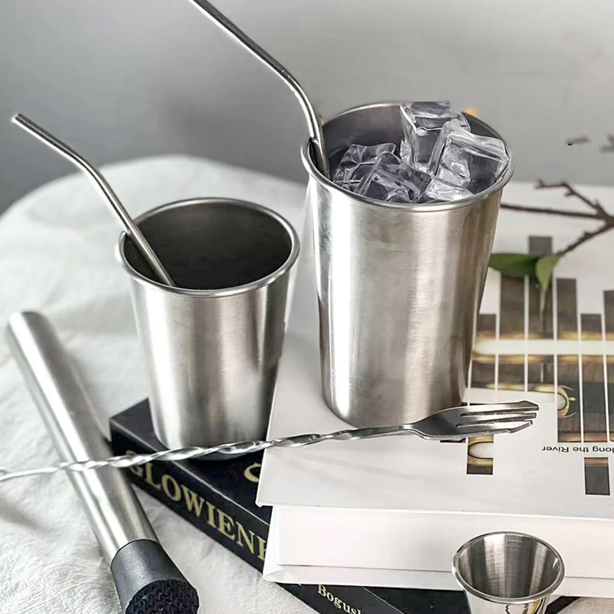 17oz. Metal Mug Pint Cups Stackable Cup With Lid And Straw 5