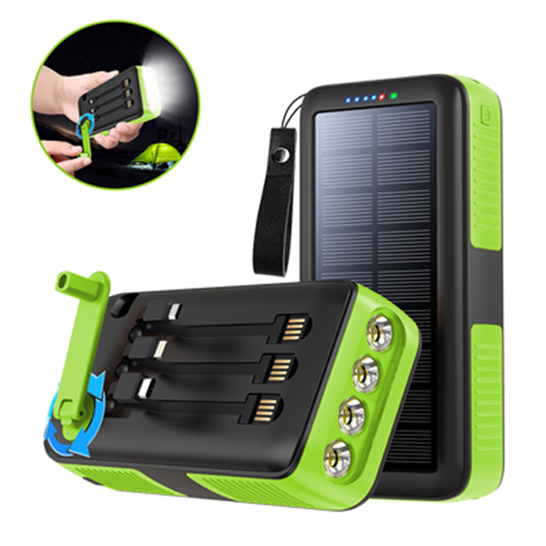30000Mah Manual Rotation Solar Power Bank Flashlight 1