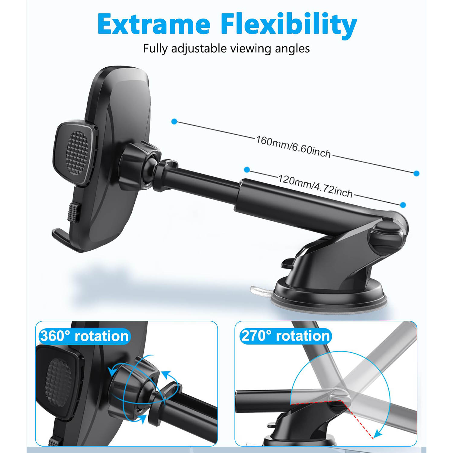 Adjustable Car Phone Holder With Suction Mount 5
