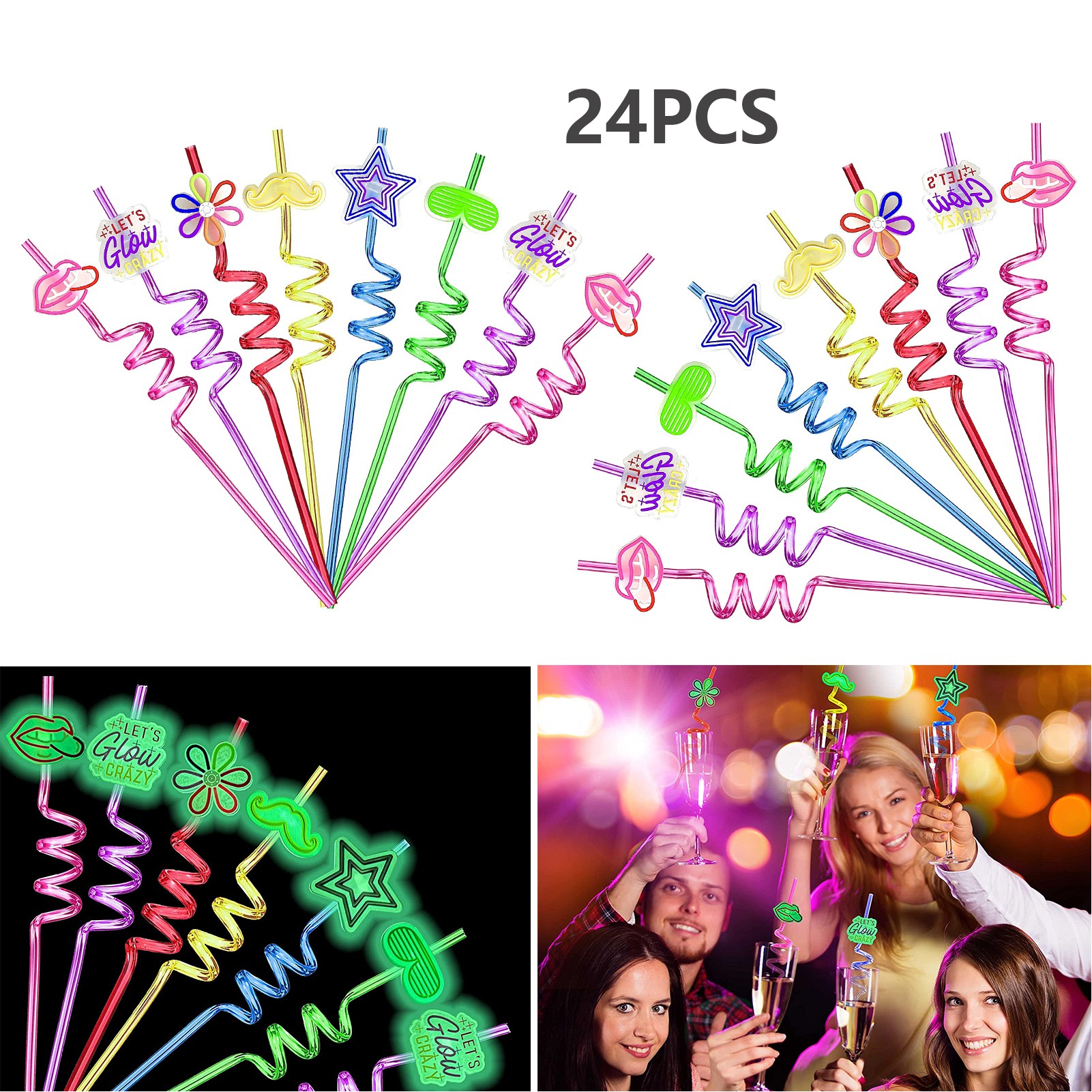 24 Piece Set Luminous Top Hat Straw 2