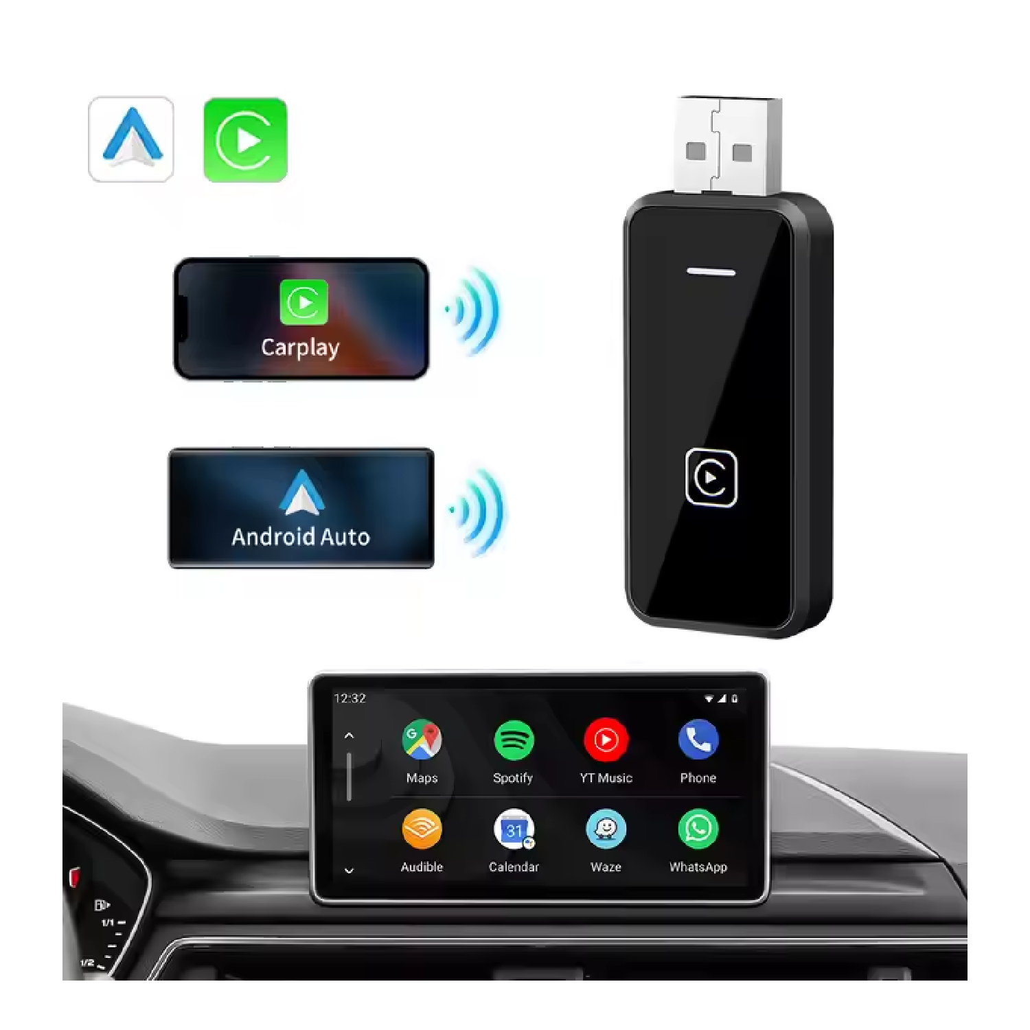 Usful And Portable Wired to Wireless Plastic Carplay Box 1