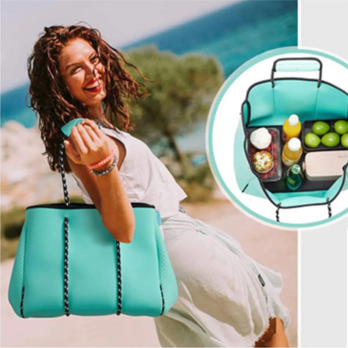 Large Neoprene Beach Tote Bag With Rope Handles 2