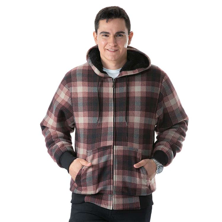 Plaid Sherpa Lined Full Zip Hoodies S-2XL 2