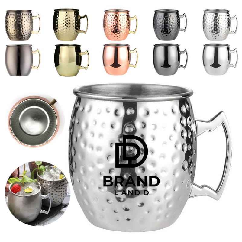 16oz Beer Vodka Copper Cup Classic Stainless Steel Round Hammered Moscow Mule Mug 1