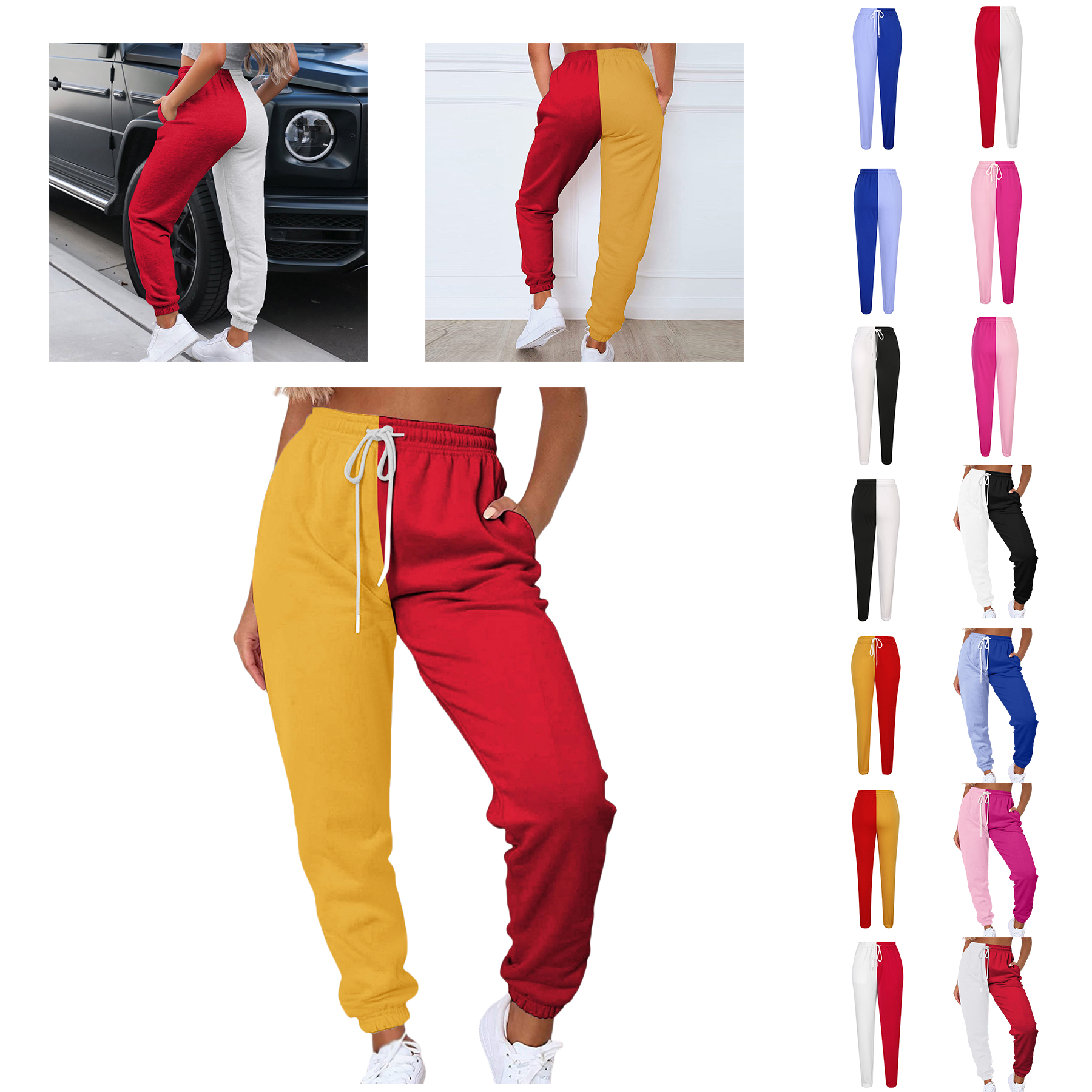 Color Block Drawstring Sweatpants Womens Chic Pants 8