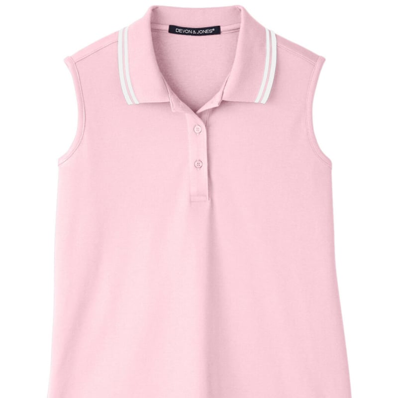 Devon & Jones Ladies' CrownLux Performance™ Plaited Tipped Sleeveless Polo 3