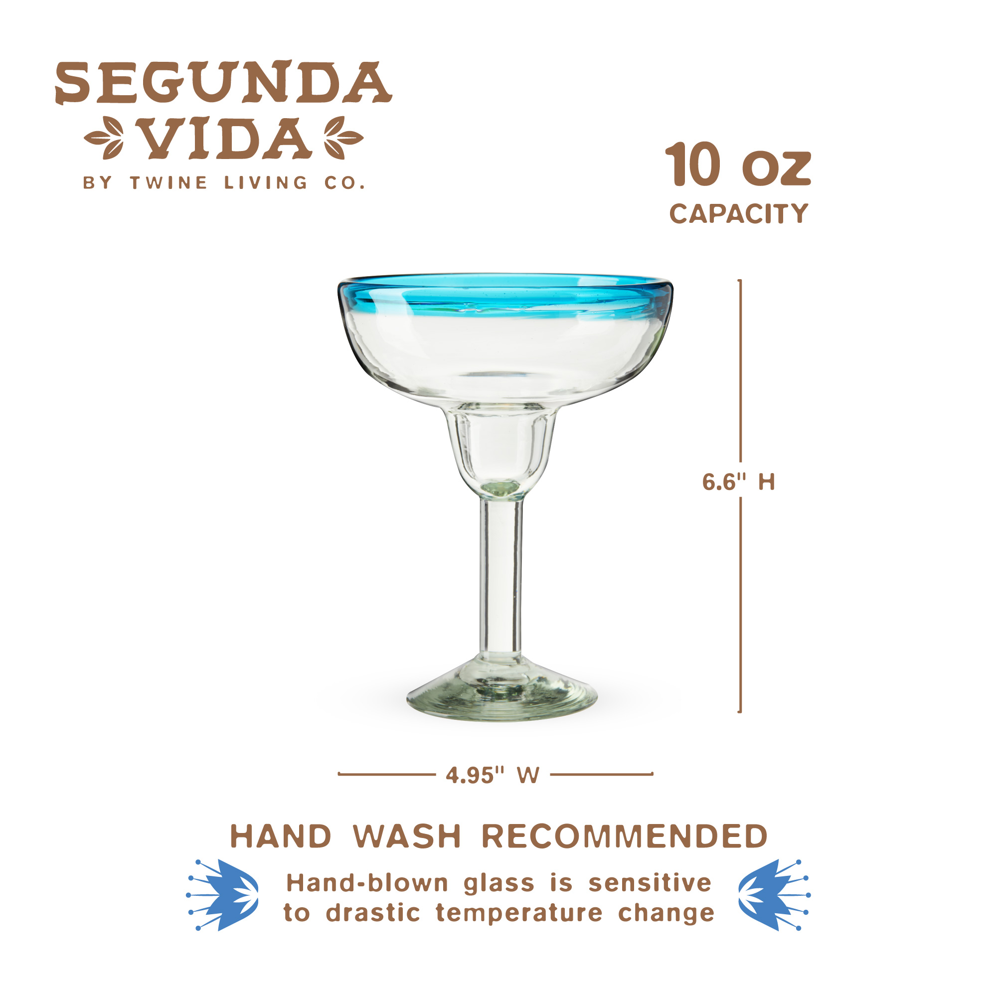 Twine Living® Primavera Recycled Margarita Glass, set of 2 2