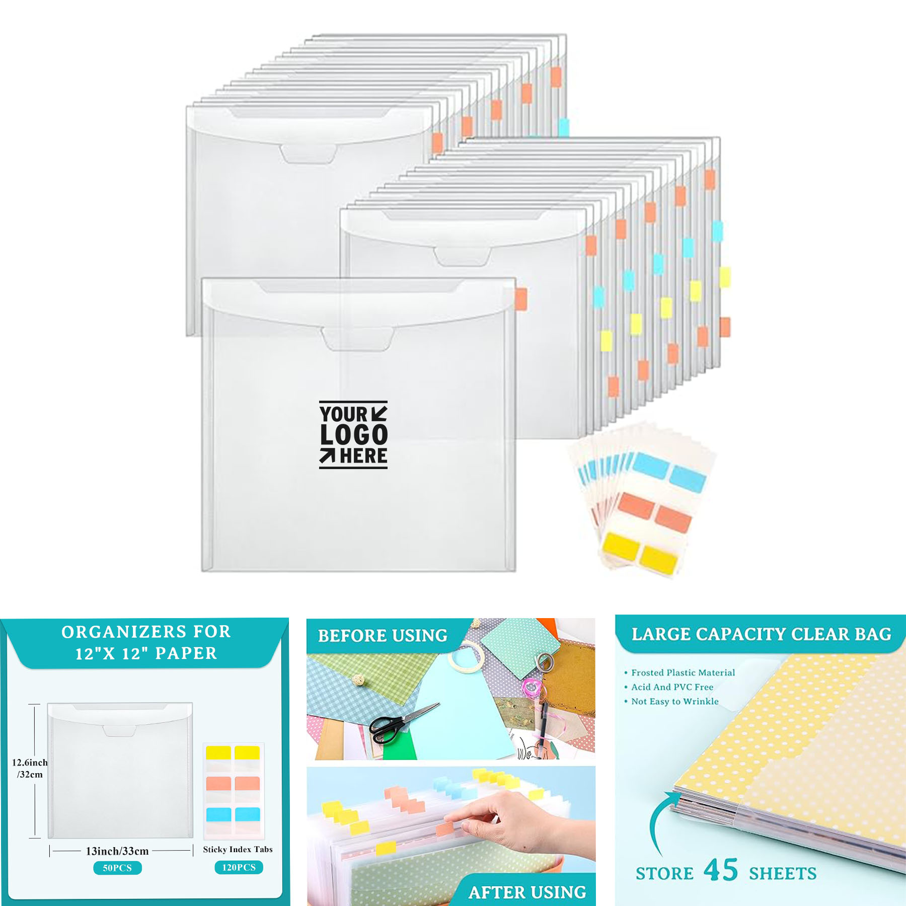 12x12 Inch Clear Scrapbook Paper Storage Organizer with Sticky Index Tab  2