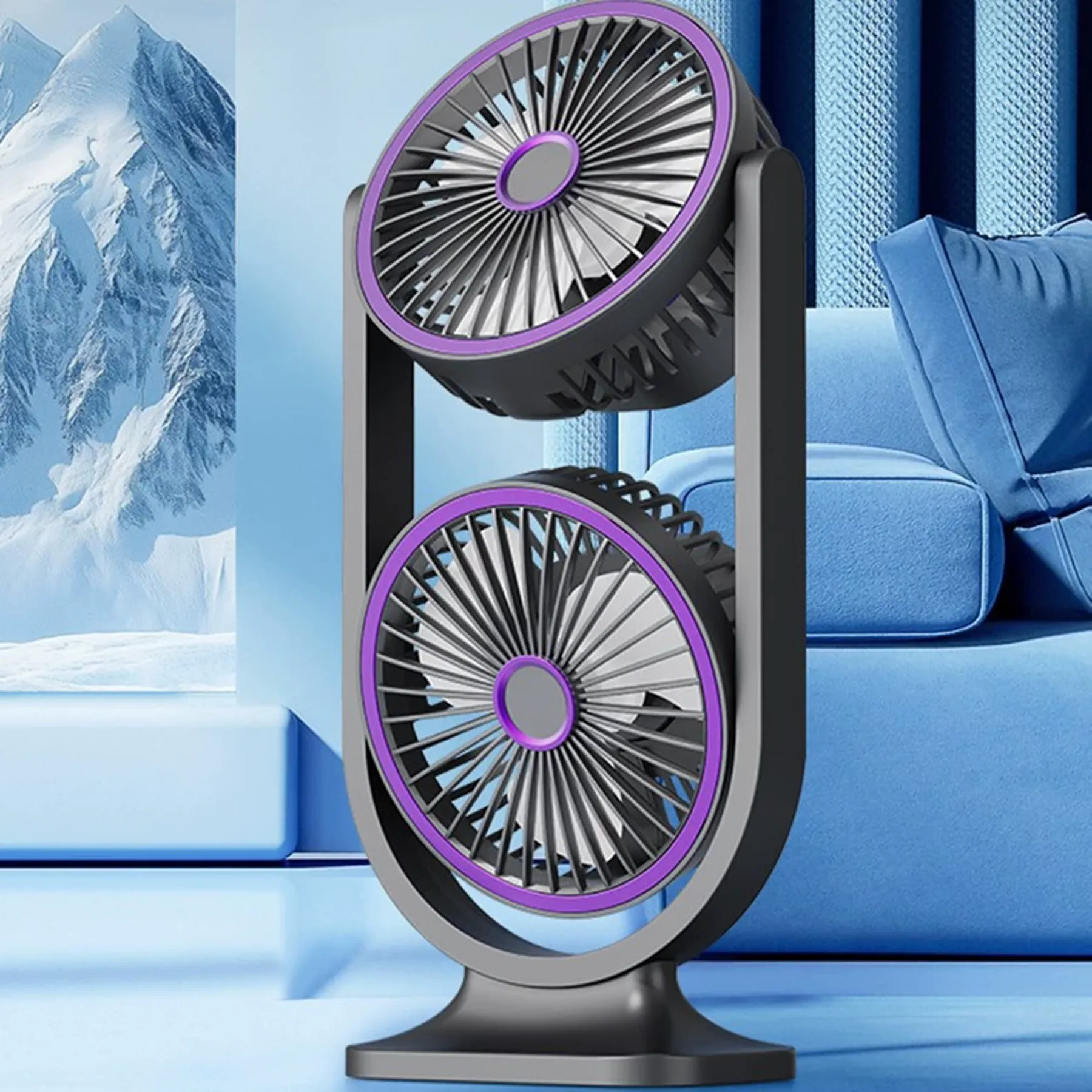 1200 mAh Chargeable Dual Head Desk Fan with Light 3