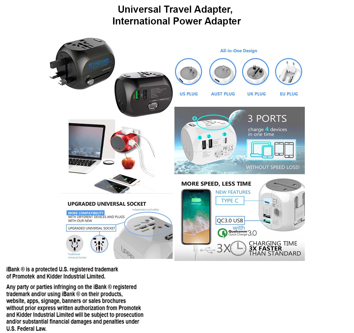 iBank ® Universal Travel Adapter, International Power Adapter 2