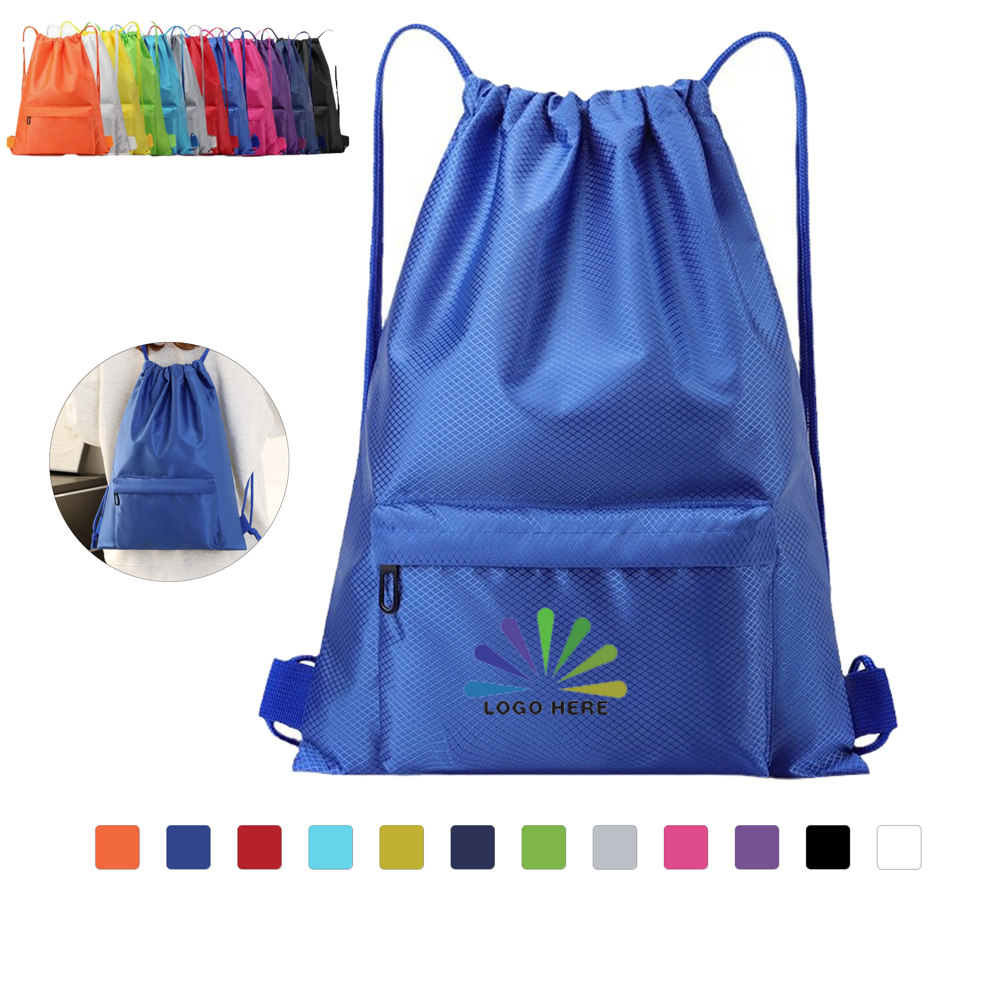 Water Resistant Nylon Drawstring Backpack For Gym And Outdoor Use 2