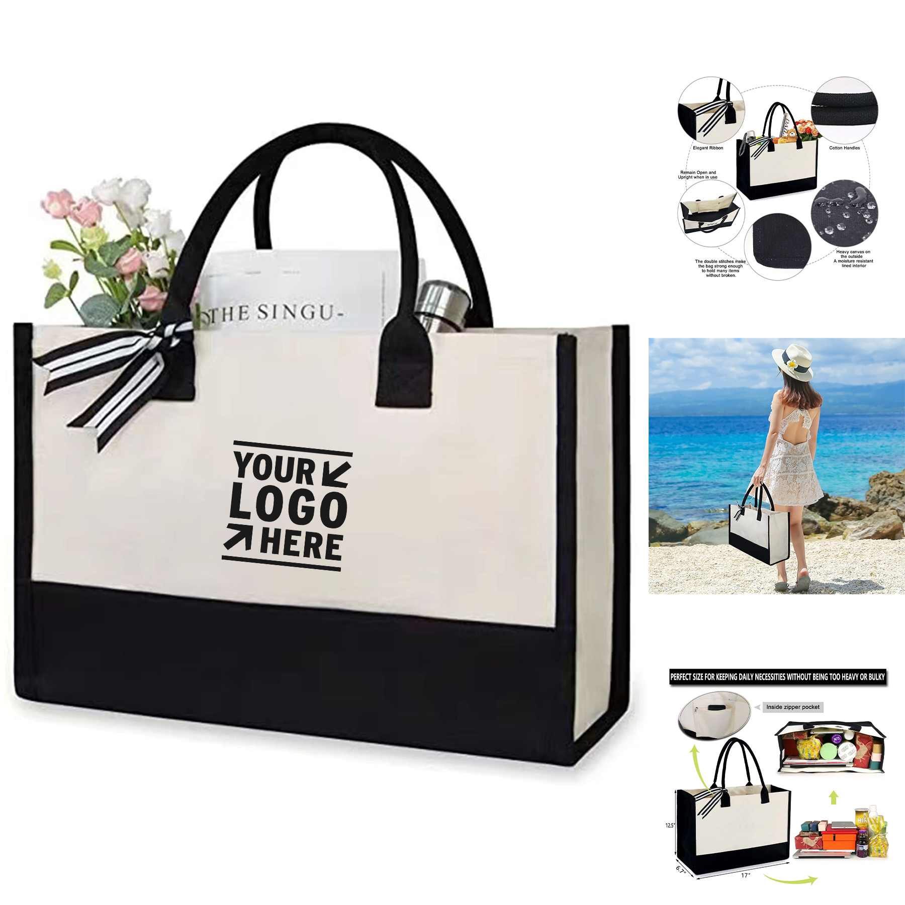 Personalized Initial Canvas Beach Bag