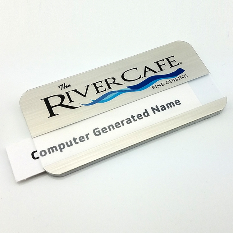 The Orion full color metallic reusable name badge 1.5"x3" 6