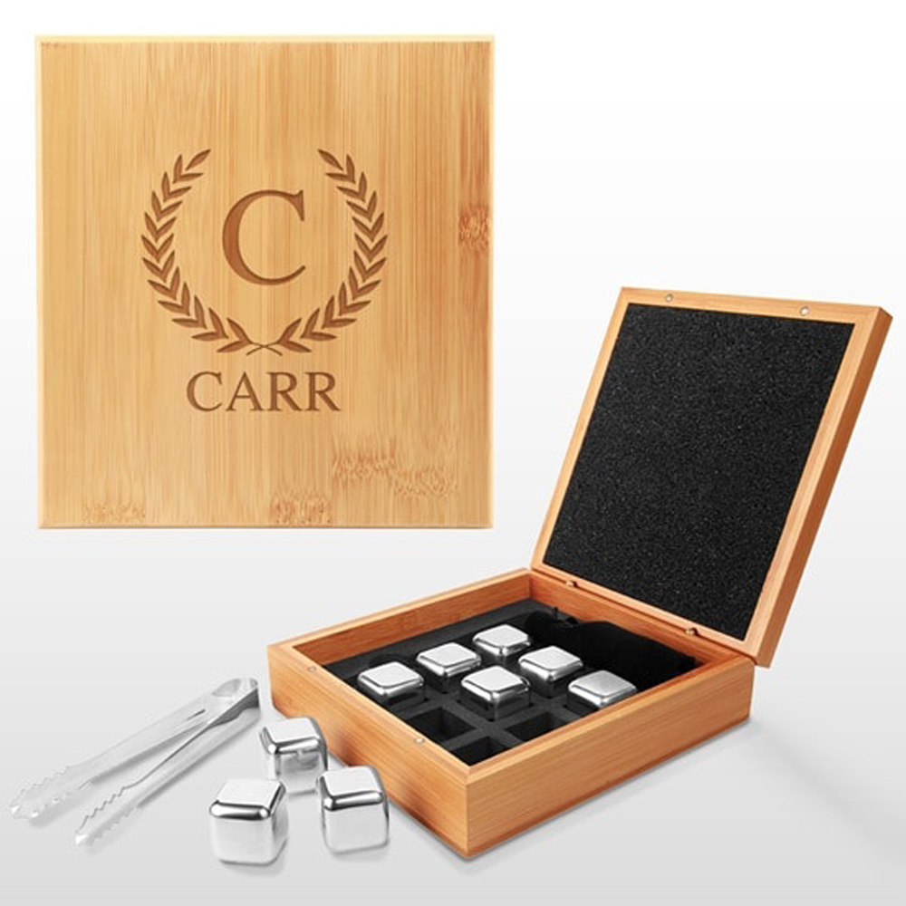 Stainless Steel Whiskey Stone Set in Bamboo Case 1