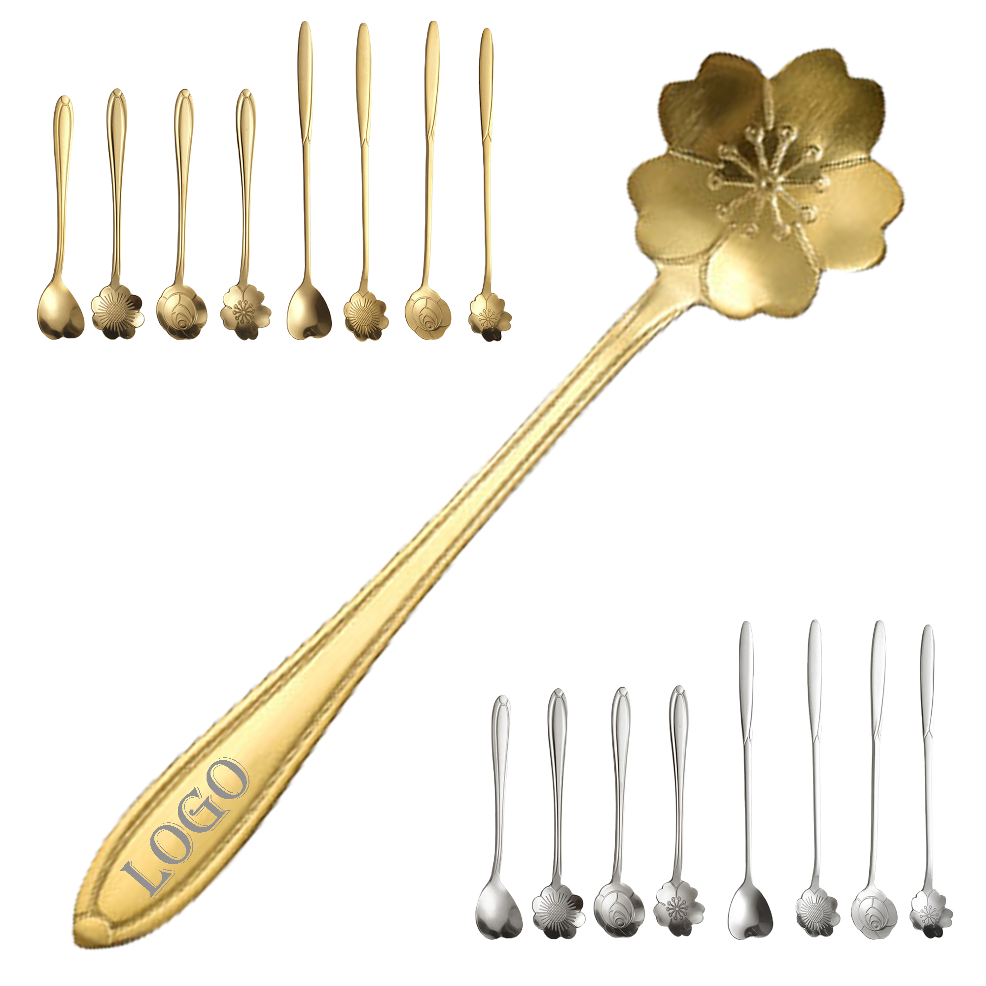Golden stainless steel cherry blossom pattern coffee spoon 2