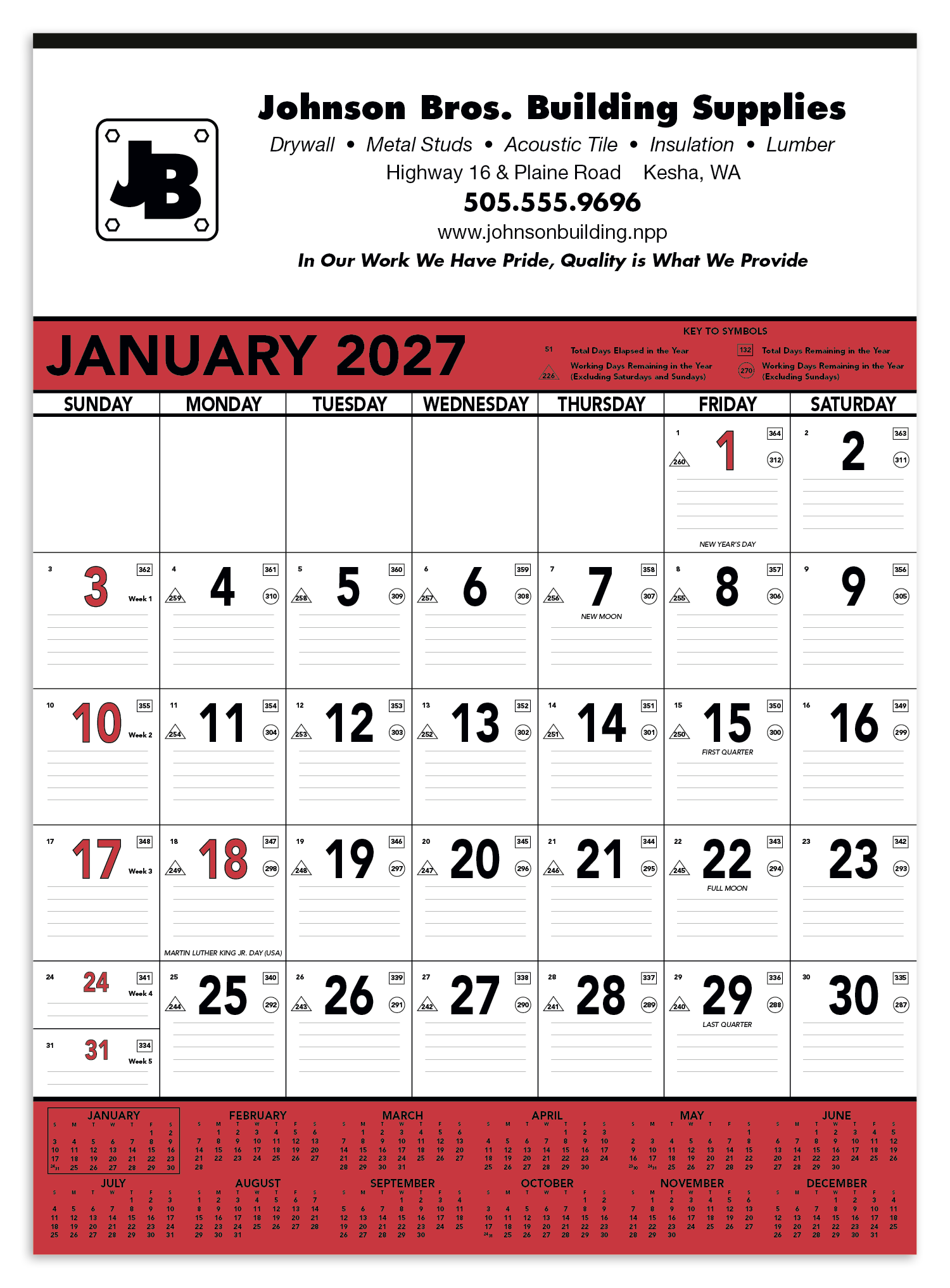 Triumph® Calendars Red & Black Contractor Memo Calendar 5