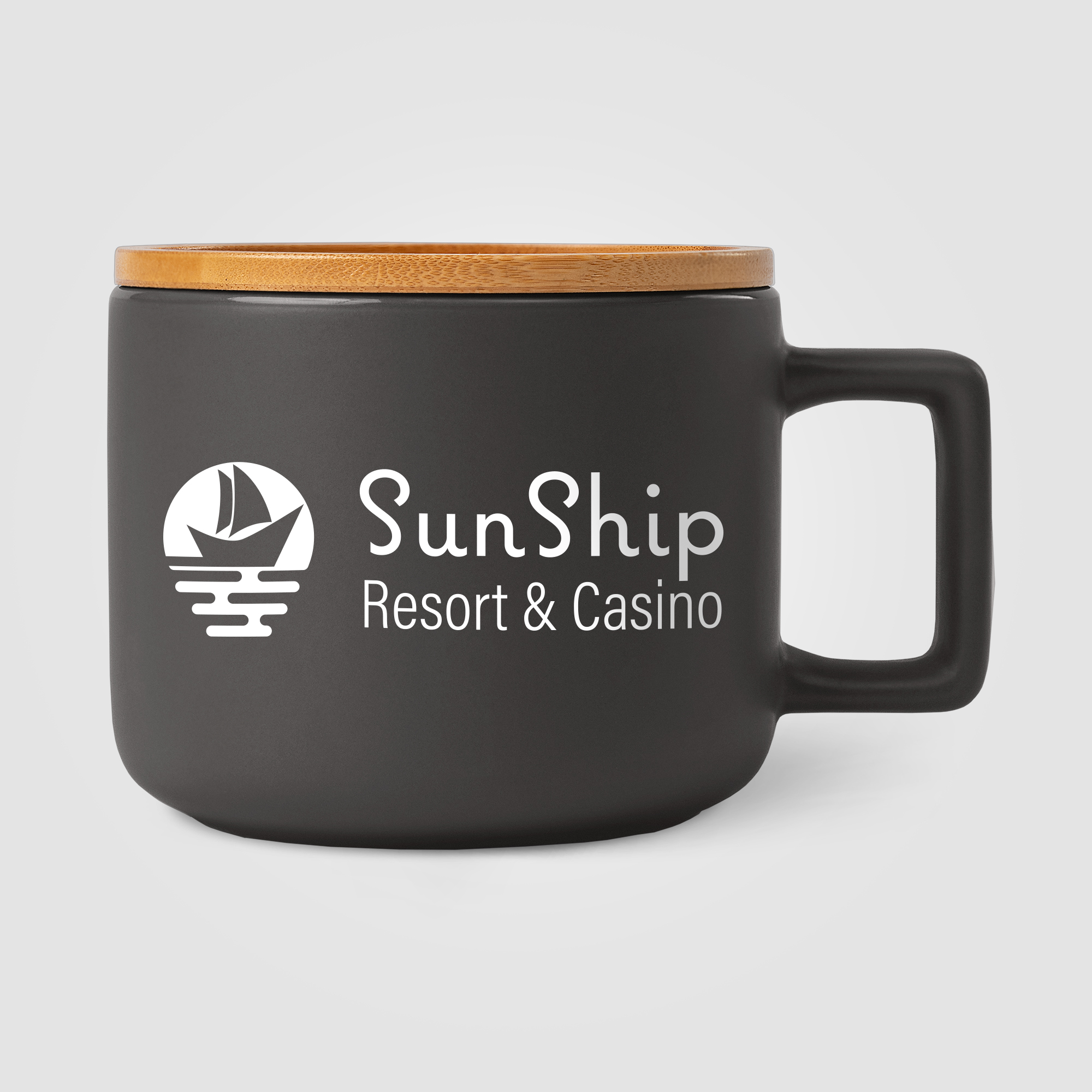 Café Virtuoso -  12 oz. Ceramic Mug with Bamboo Lid, custom mug with logo imprint 14