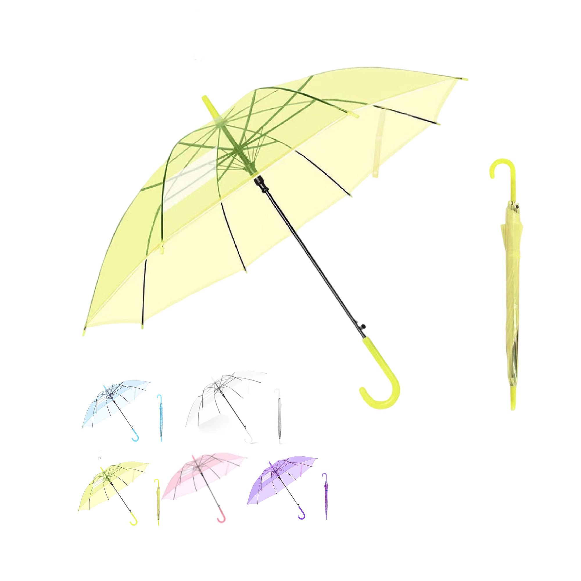 Clear PVC Umbrella With Crook Handle Auto Open 28" 6