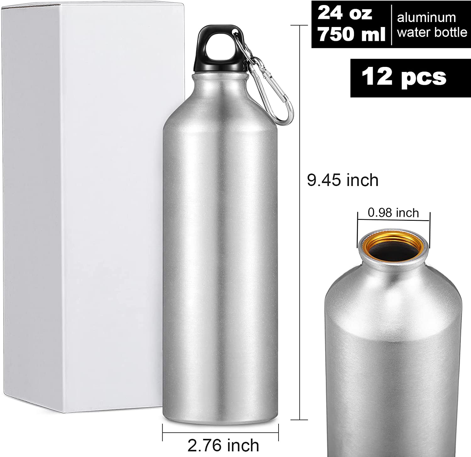 25 OZ Aluminum Sport Water Tumbler/ Carabine And Twist Cap, custom water bottle with logo imprint 3